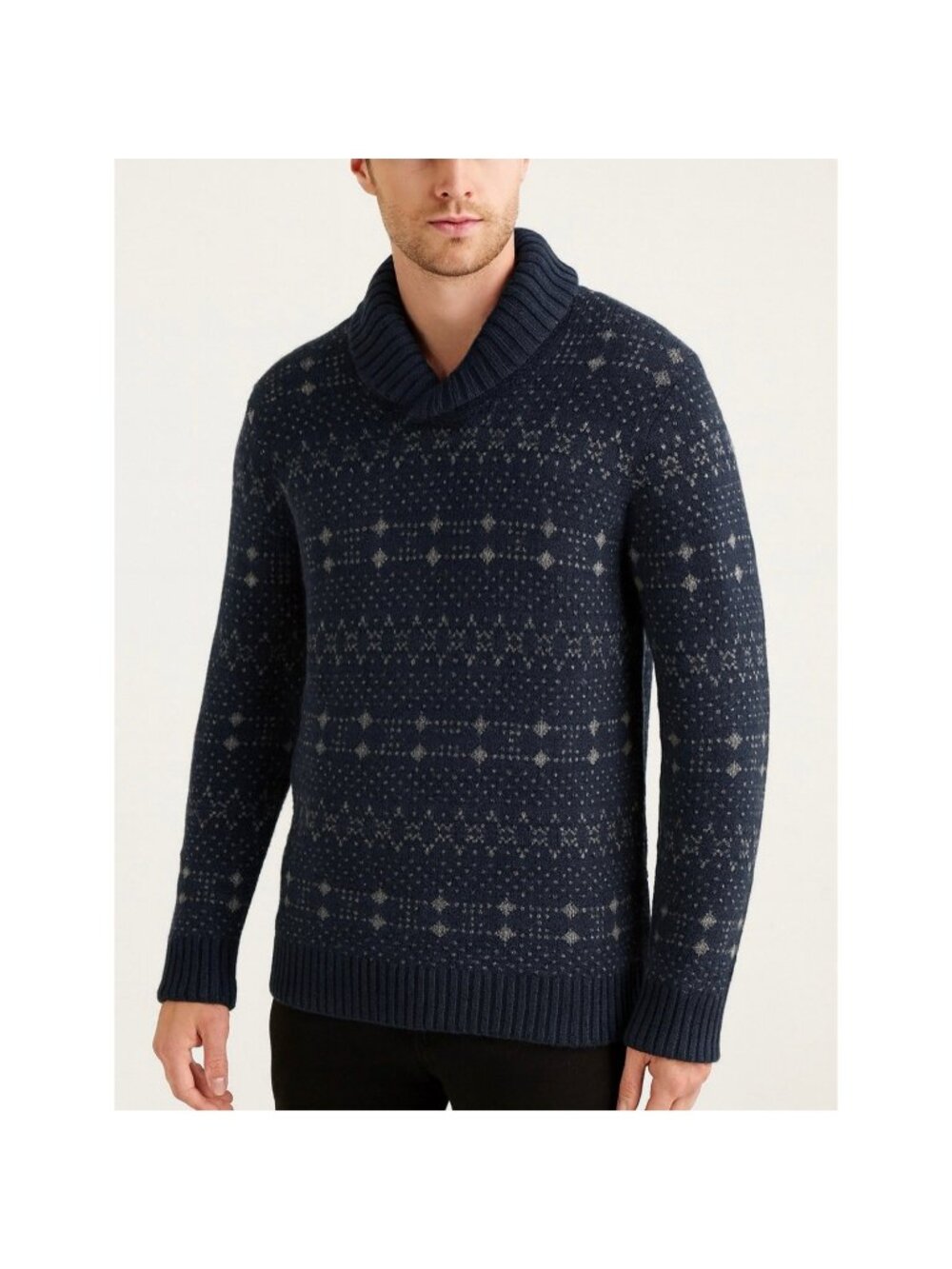 Levi’s Men’s Shawl Collar Sweater Blue Fair Isle Knit Cotton Blend Size M